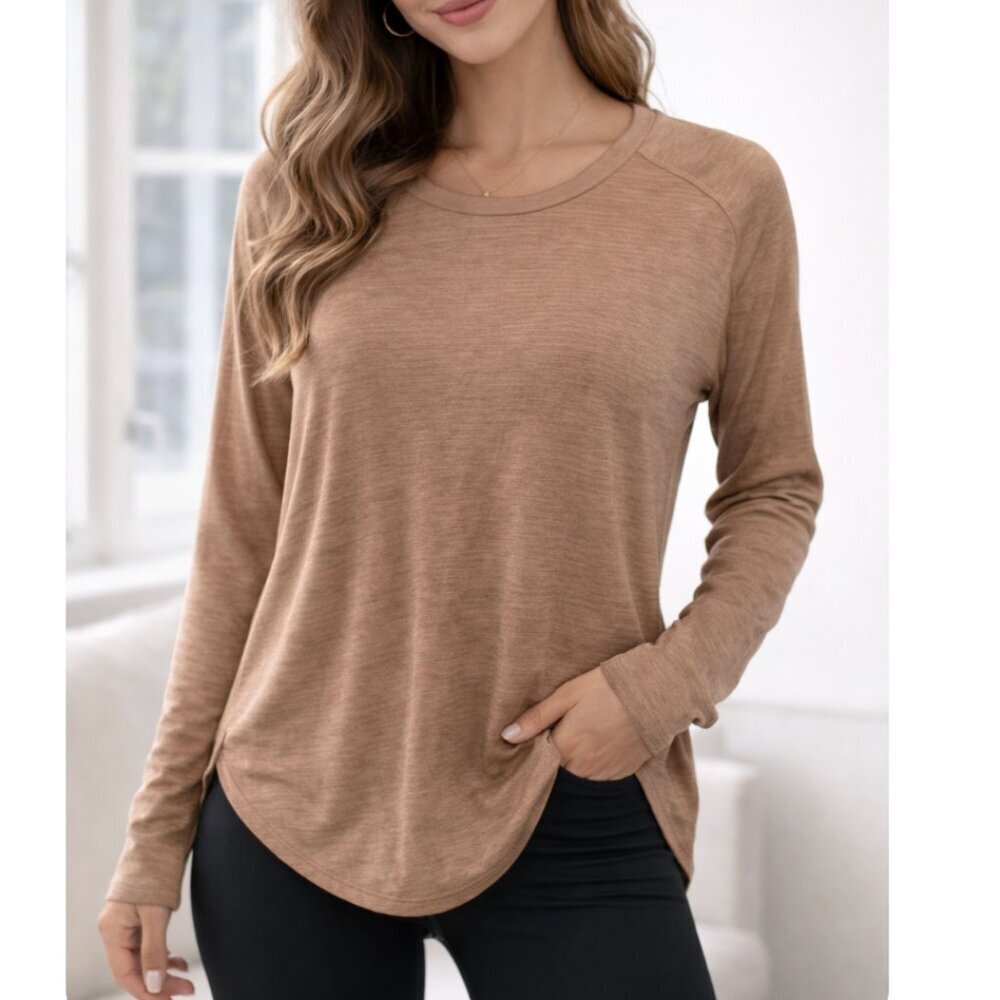 Mono B Size L Soft Long Sleeve Activewear Top Curved Hem